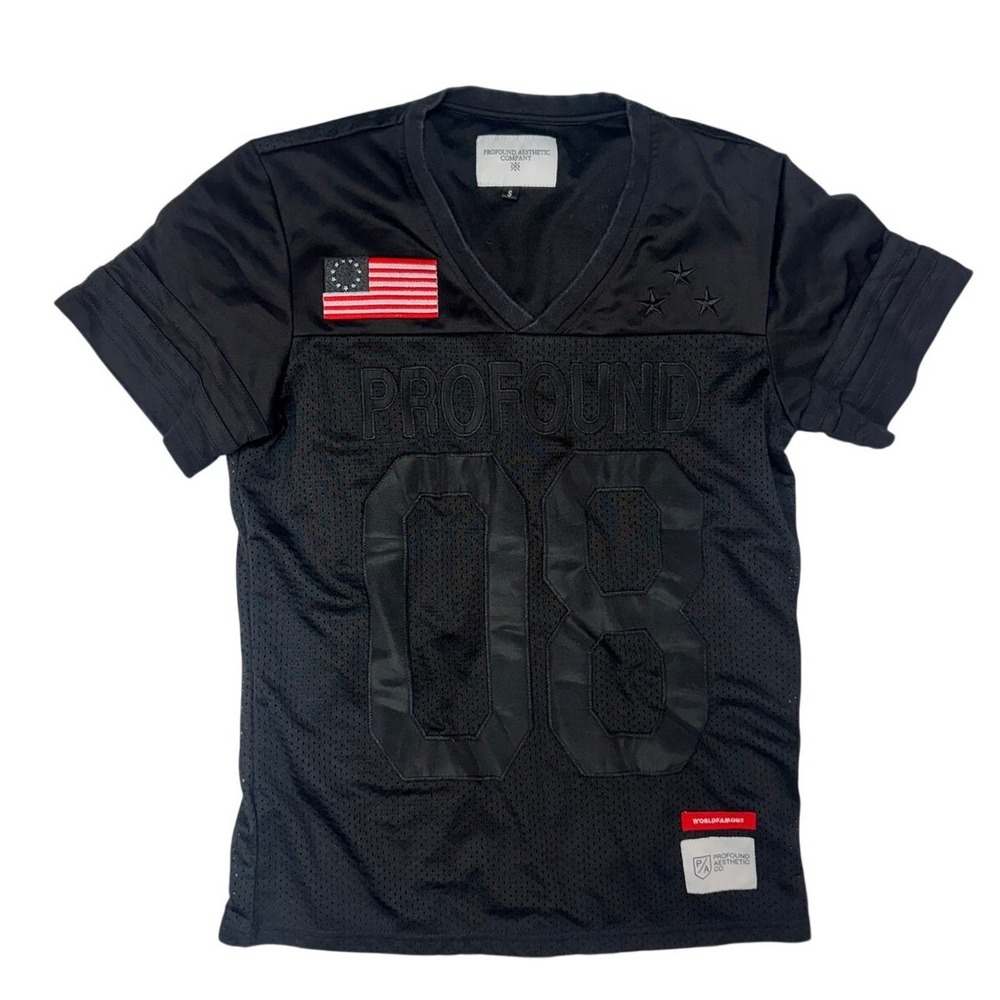 Profound Aesthetic Mens Football Jersey Black Size S 08 Mesh Sewn Lettering